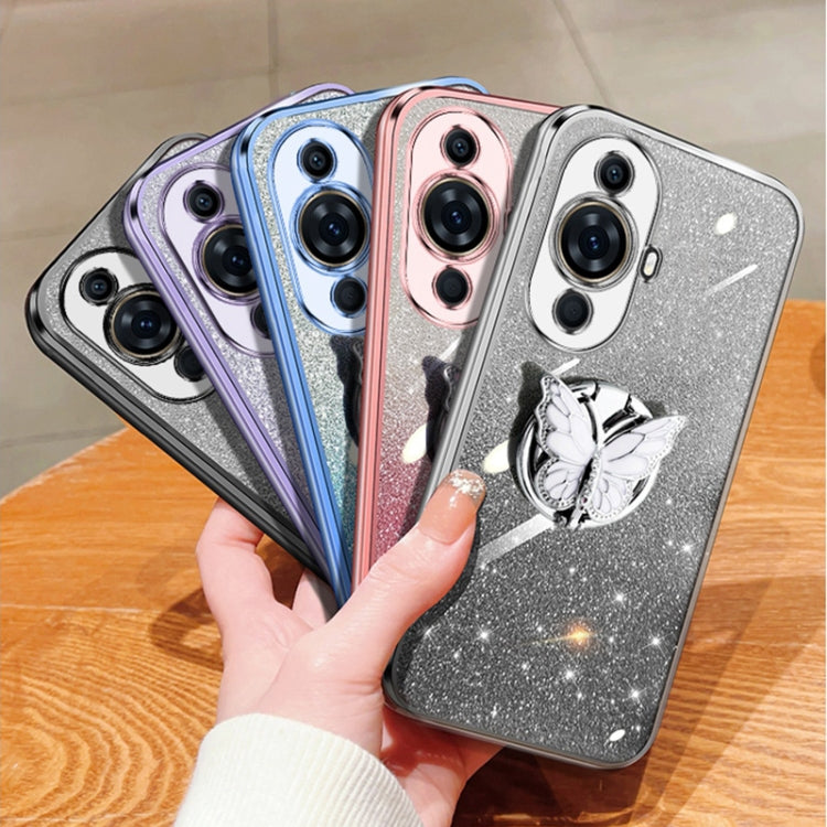 For Huawei nova 11 Pro Plated Gradient Glitter Butterfly Holder TPU Phone Case