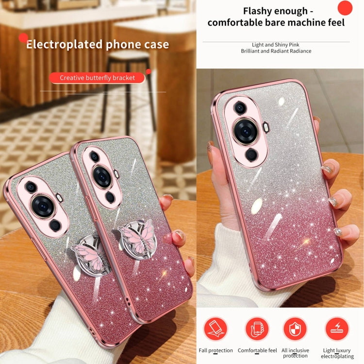 For Huawei nova 11 Pro Plated Gradient Glitter Butterfly Holder TPU Phone Case