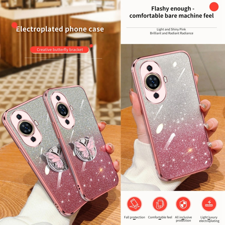 For Huawei nova 11 Plated Gradient Glitter Butterfly Holder TPU Phone Case