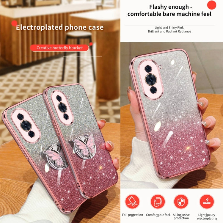 For Huawei nova 10 Pro Plated Gradient Glitter Butterfly Holder TPU Phone Case