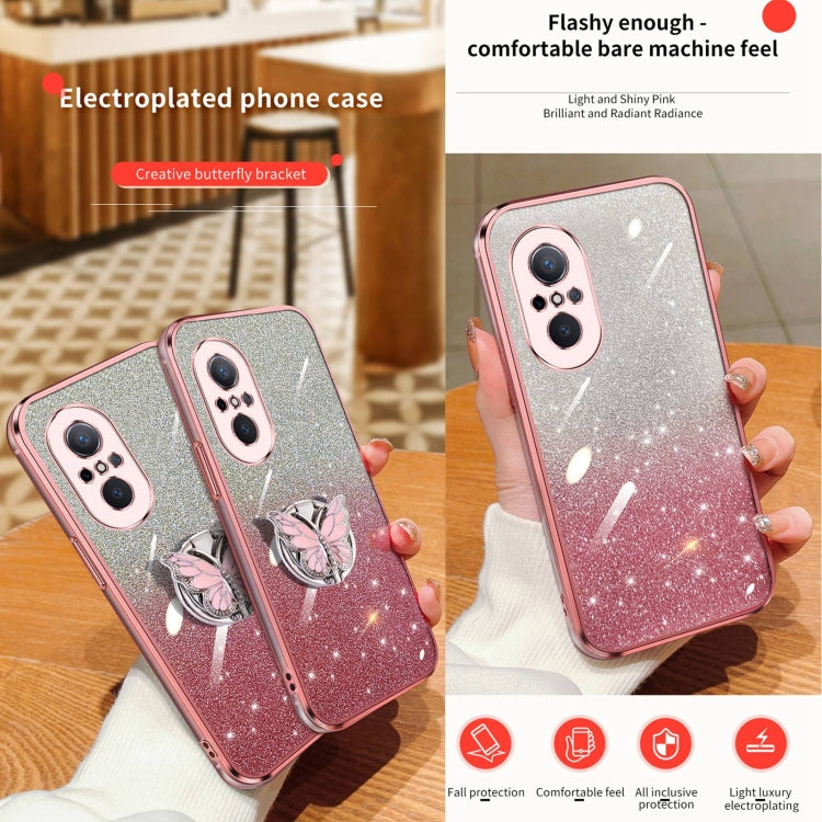 For Huawei nova 9 SE Plated Gradient Glitter Butterfly Holder TPU Phone Case