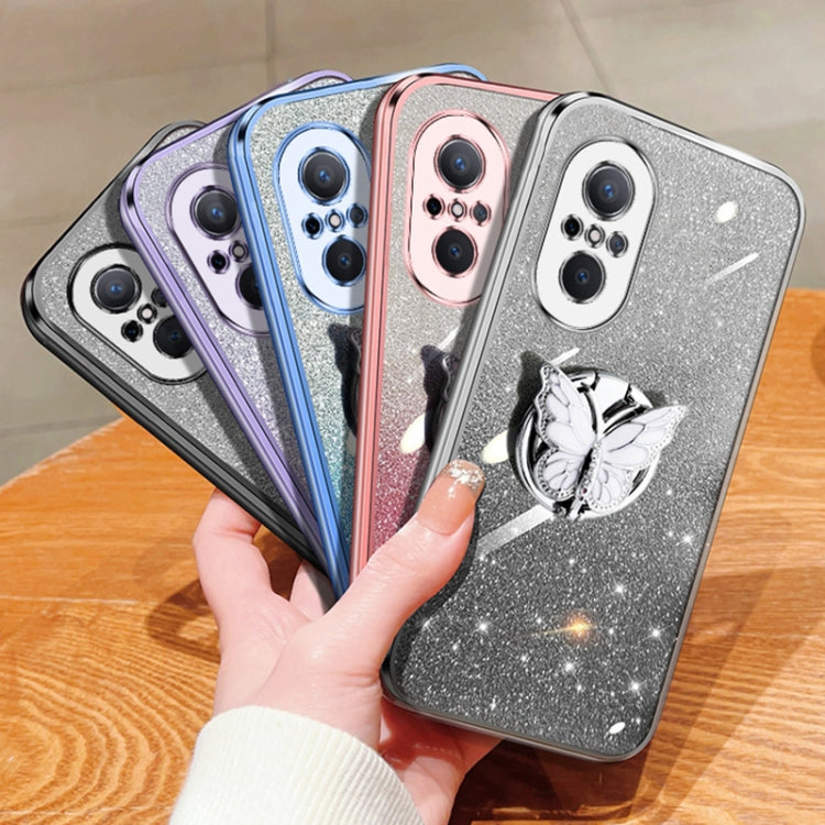 For Huawei nova 9 SE Plated Gradient Glitter Butterfly Holder TPU Phone Case