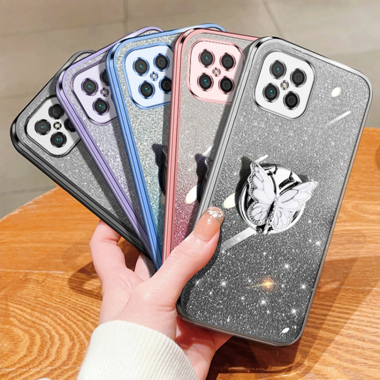 For Huawei nova 8 SE Plated Gradient Glitter Butterfly Holder TPU Phone Case