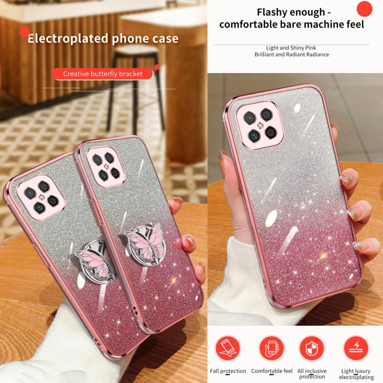 For Huawei nova 8 SE Plated Gradient Glitter Butterfly Holder TPU Phone Case