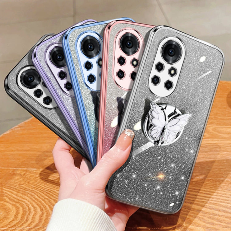 For Huawei nova 8 Pro Plated Gradient Glitter Butterfly Holder TPU Phone Case