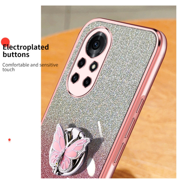 For Huawei nova 8 Pro Plated Gradient Glitter Butterfly Holder TPU Phone Case