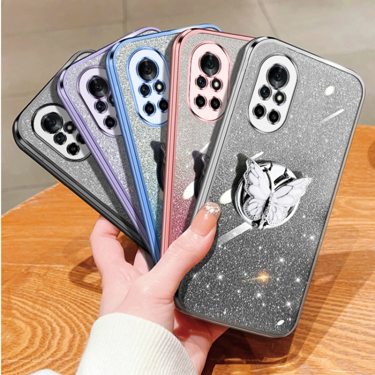 For Huawei nova 8 Plated Gradient Glitter Butterfly Holder TPU Phone Case