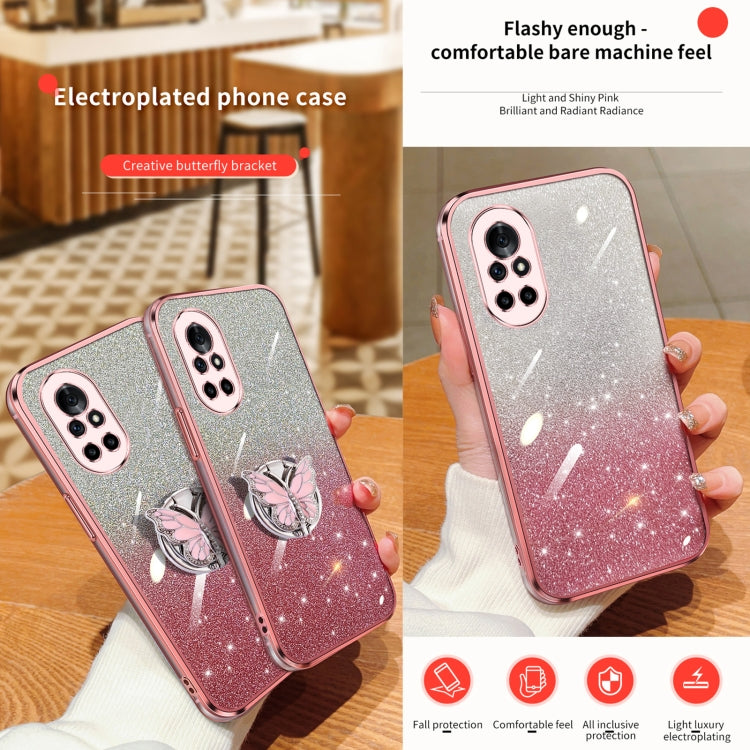 For Huawei nova 8 Plated Gradient Glitter Butterfly Holder TPU Phone Case