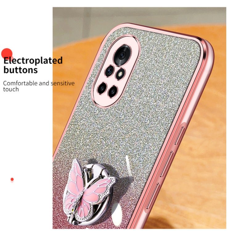 For Huawei nova 8 Plated Gradient Glitter Butterfly Holder TPU Phone Case