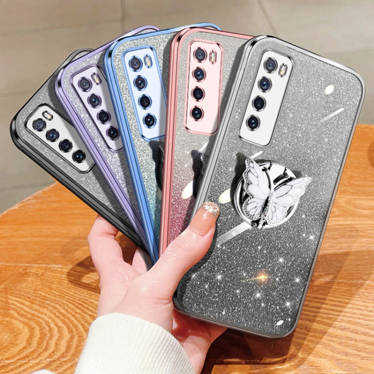 For Huawei nova 7 Plated Gradient Glitter Butterfly Holder TPU Phone Case