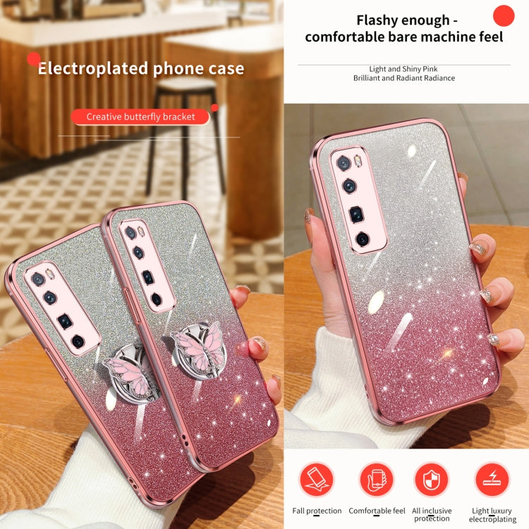 For Huawei nova 7 Pro Plated Gradient Glitter Butterfly Holder TPU Phone Case