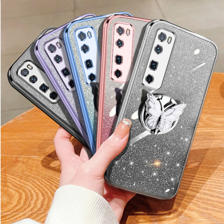 For Huawei nova 7 Pro Plated Gradient Glitter Butterfly Holder TPU Phone Case