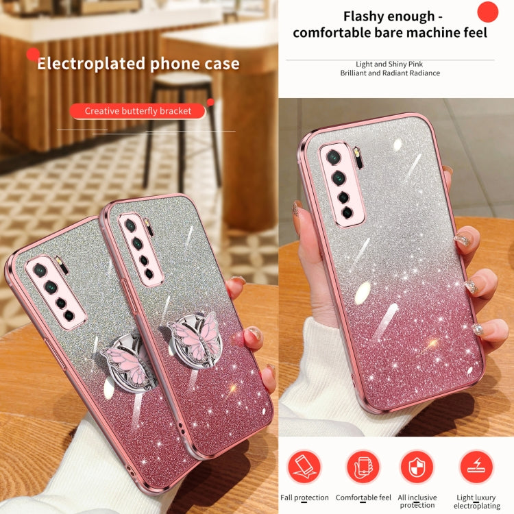 For Huawei nova 7 SE Plated Gradient Glitter Butterfly Holder TPU Phone Case