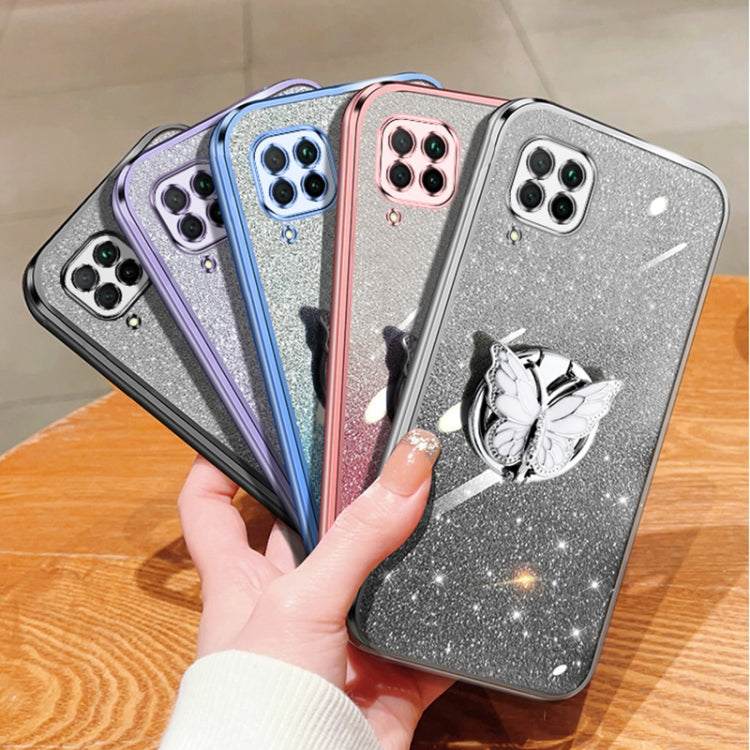 For Huawei nova 6 SE Plated Gradient Glitter Butterfly Holder TPU Phone Case