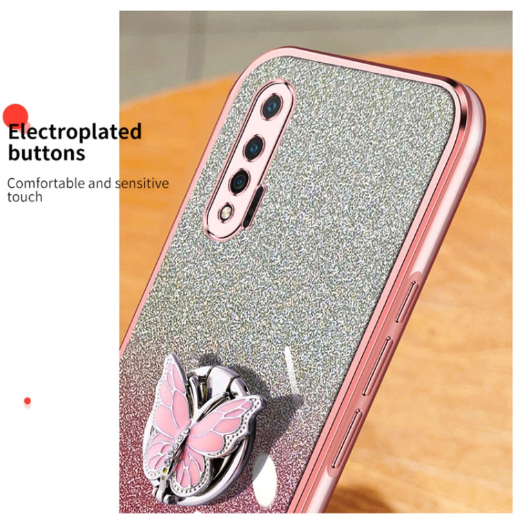 For Huawei nova 6 Plated Gradient Glitter Butterfly Holder TPU Phone Case