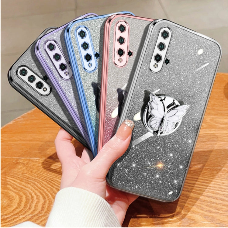 For Huawei nova 5 Plated Gradient Glitter Butterfly Holder TPU Phone Case