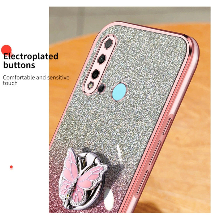 For Huawei nova 5i Plated Gradient Glitter Butterfly Holder TPU Phone Case