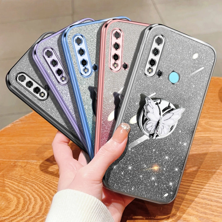 For Huawei nova 5i Plated Gradient Glitter Butterfly Holder TPU Phone Case