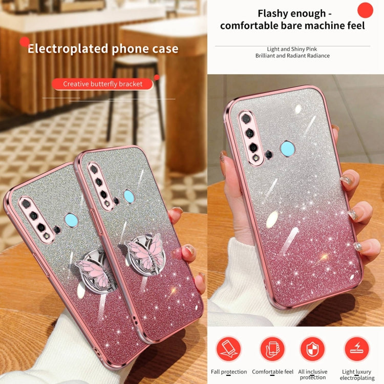 For Huawei nova 5i Plated Gradient Glitter Butterfly Holder TPU Phone Case