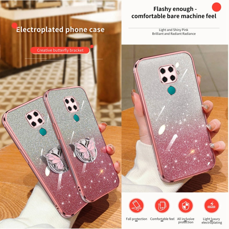 For Huawei nova 5i Pro Plated Gradient Glitter Butterfly Holder TPU Phone Case
