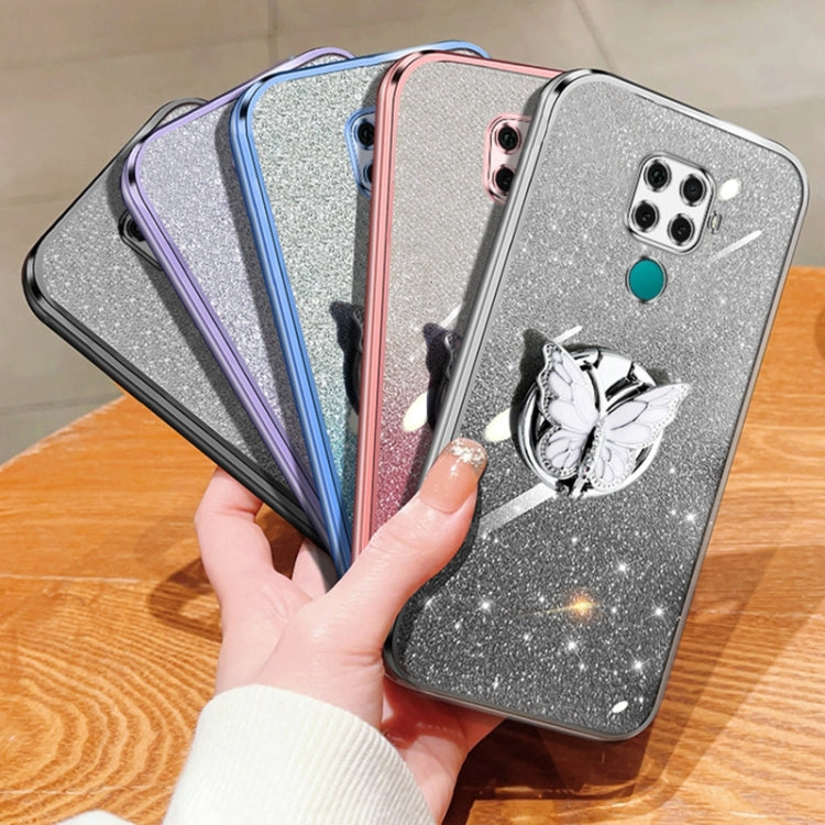 For Huawei nova 5i Pro Plated Gradient Glitter Butterfly Holder TPU Phone Case
