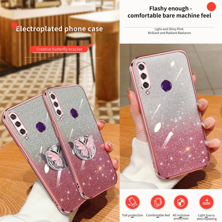 For Huawei Y6p Plated Gradient Glitter Butterfly Holder TPU Phone Case