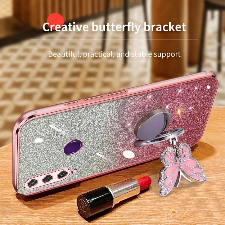 For Huawei Y6p Plated Gradient Glitter Butterfly Holder TPU Phone Case