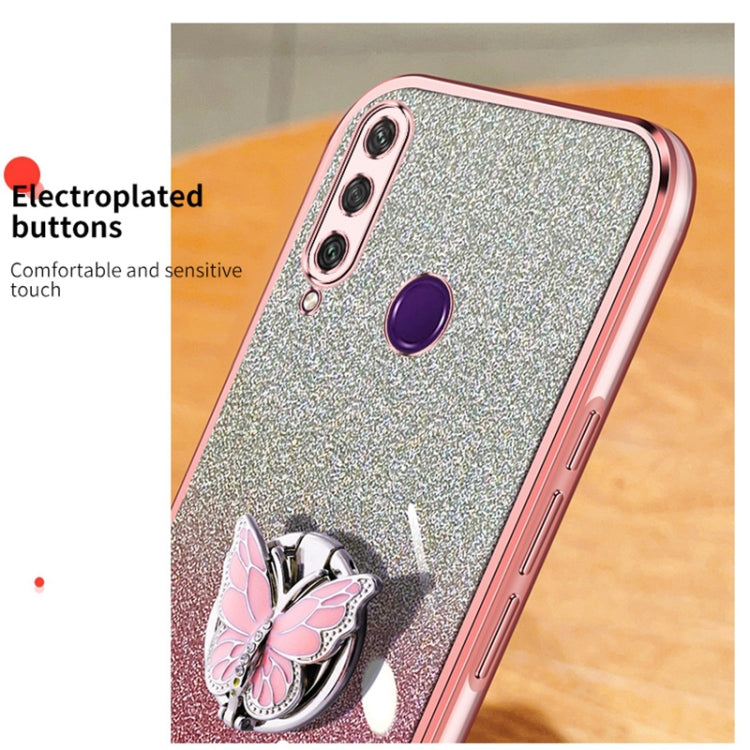 For Huawei Y6p Plated Gradient Glitter Butterfly Holder TPU Phone Case