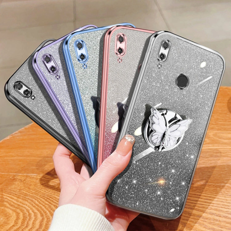 For Huawei Y7 2019 Plated Gradient Glitter Butterfly Holder TPU Phone Case