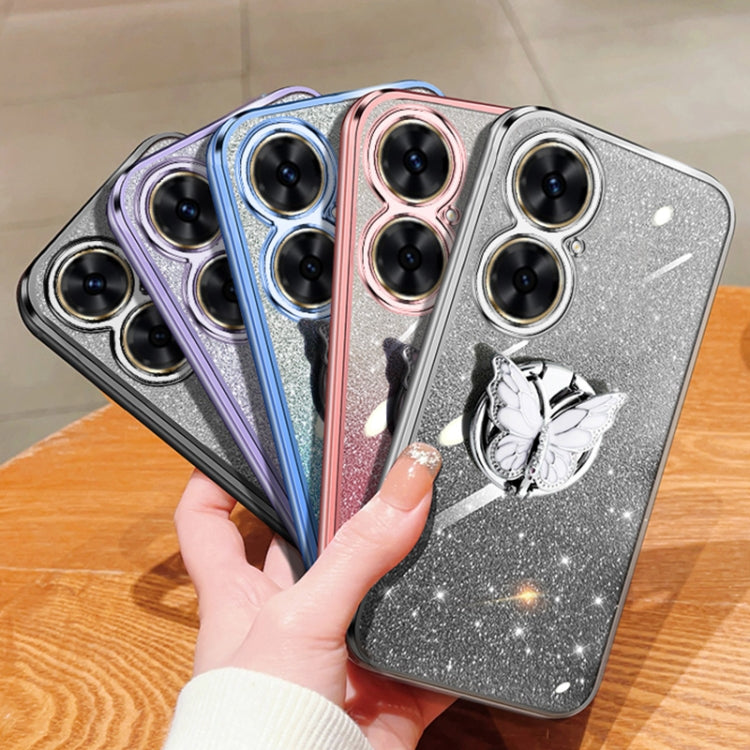 For Huawei Maimang 20 Plated Gradient Glitter Butterfly Holder TPU Phone Case
