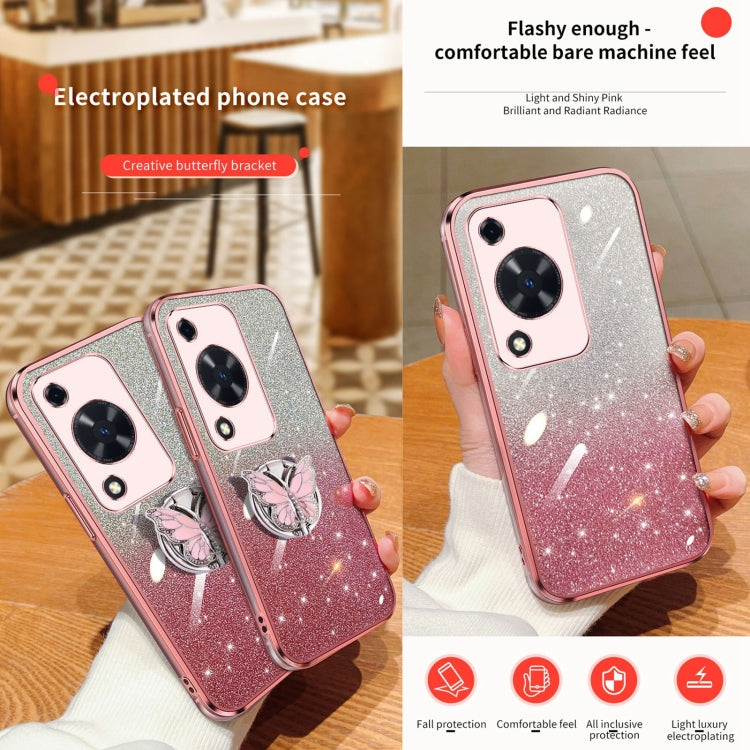 For Huawei Enjoy 70 Plated Gradient Glitter Butterfly Holder TPU Phone Case