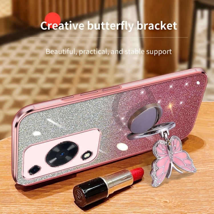 For Huawei Enjoy 70 Plated Gradient Glitter Butterfly Holder TPU Phone Case