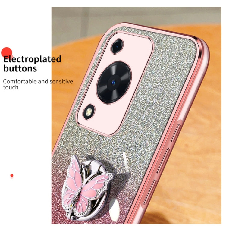 For Huawei Enjoy 70 Plated Gradient Glitter Butterfly Holder TPU Phone Case