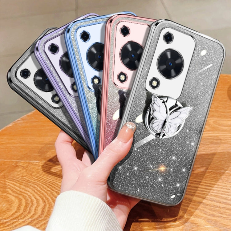 For Huawei Enjoy 70 Plated Gradient Glitter Butterfly Holder TPU Phone Case