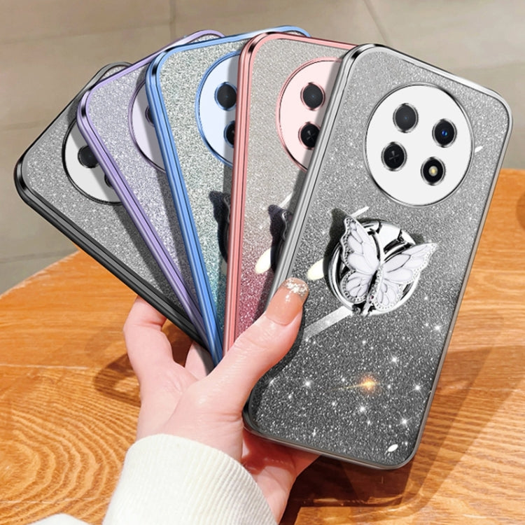 For Huawei Enjoy 60X Plated Gradient Glitter Butterfly Holder TPU Phone Case