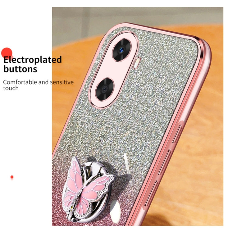 For Huawei Enjoy 60 Plated Gradient Glitter Butterfly Holder TPU Phone Case