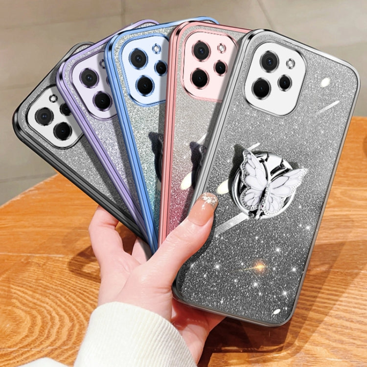 For Huawei Enjoy 50Z Plated Gradient Glitter Butterfly Holder TPU Phone Case