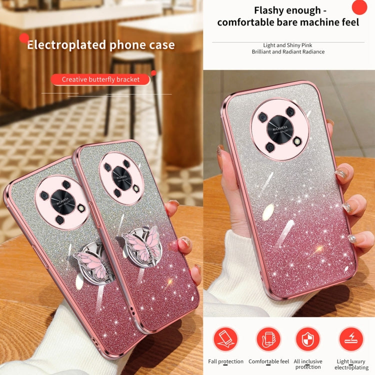 For Huawei Enjoy 50 Pro Plated Gradient Glitter Butterfly Holder TPU Phone Case