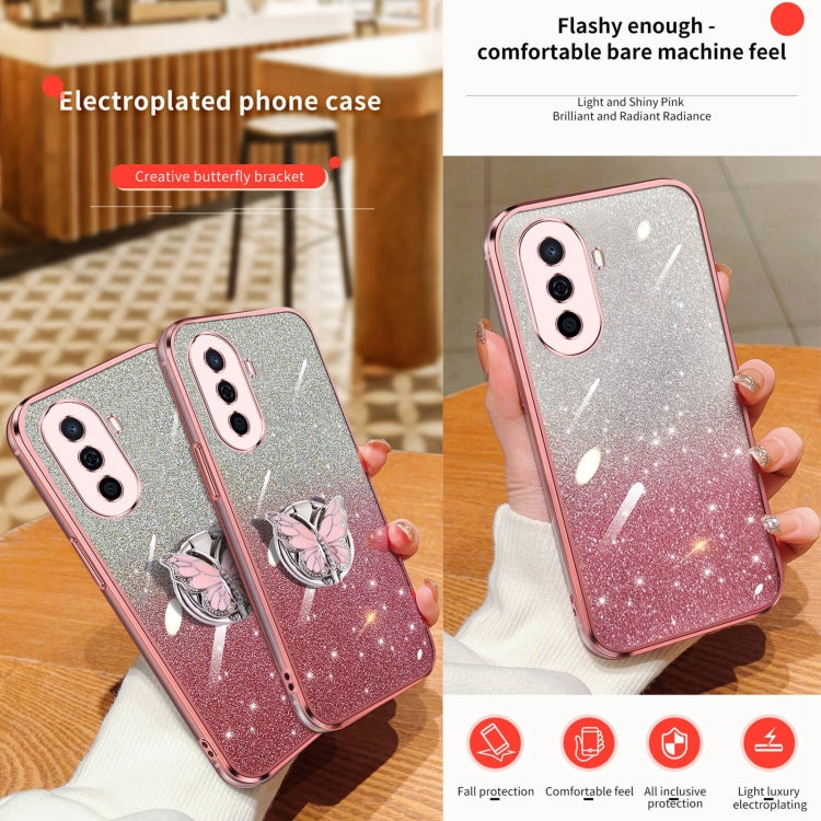 For Huawei Enjoy 50 Plated Gradient Glitter Butterfly Holder TPU Phone Case