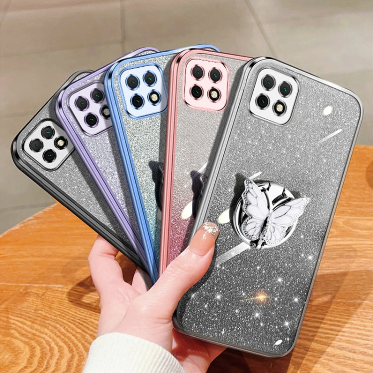For Huawei Enjoy 20 Plated Gradient Glitter Butterfly Holder TPU Phone Case