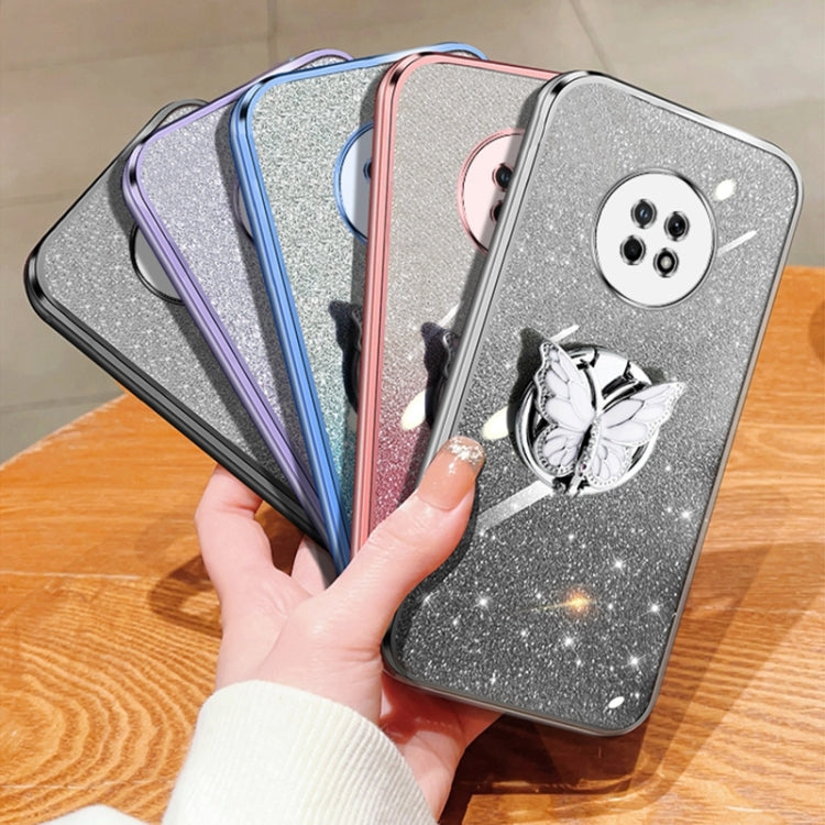 For Huawei Enjoy 20 Plus Plated Gradient Glitter Butterfly Holder TPU Phone Case