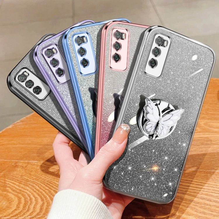 For Huawei Enjoy 20 Pro Plated Gradient Glitter Butterfly Holder TPU Phone Case