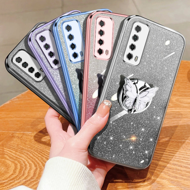 For Huawei Enjoy 20 SE 4G Plated Gradient Glitter Butterfly Holder TPU Phone Case