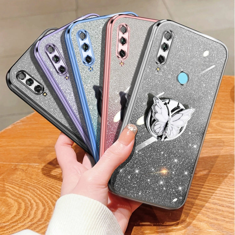 For Huawei Enjoy 10 Plus Plated Gradient Glitter Butterfly Holder TPU Phone Case