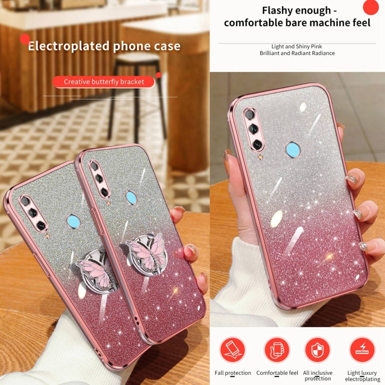 For Huawei Enjoy 10 Plus Plated Gradient Glitter Butterfly Holder TPU Phone Case