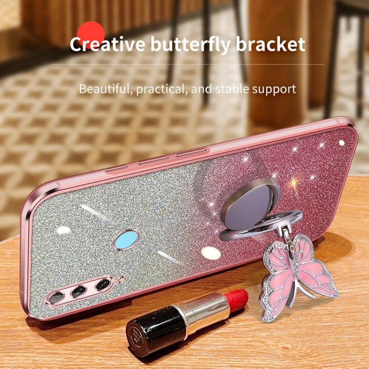For Huawei Enjoy 10 Plus Plated Gradient Glitter Butterfly Holder TPU Phone Case