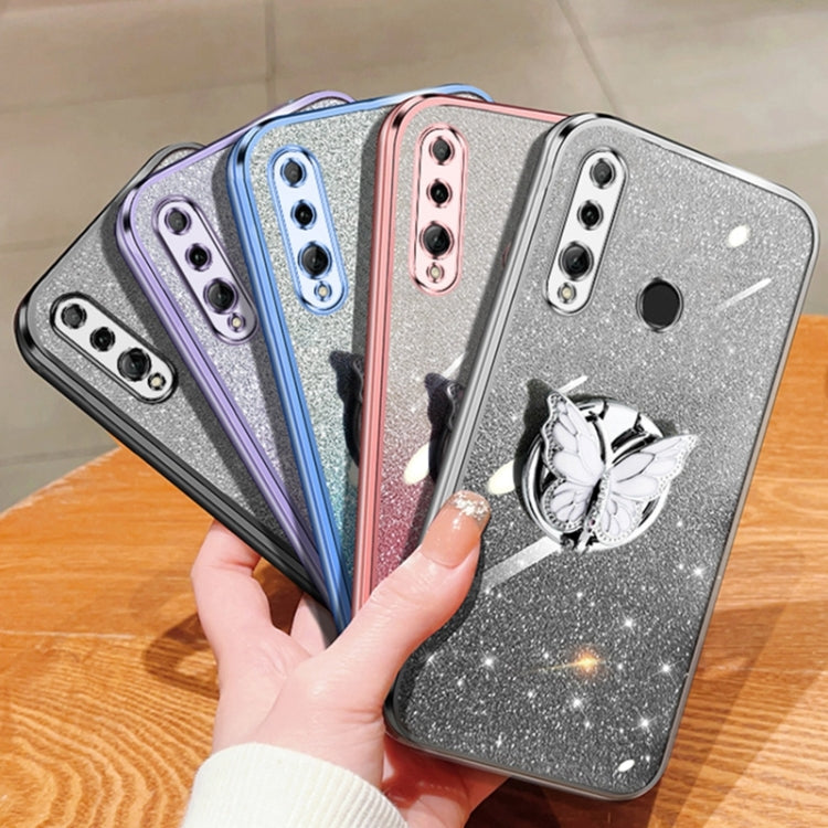 For Huawei Enjoy 9s Plated Gradient Glitter Butterfly Holder TPU Phone Case