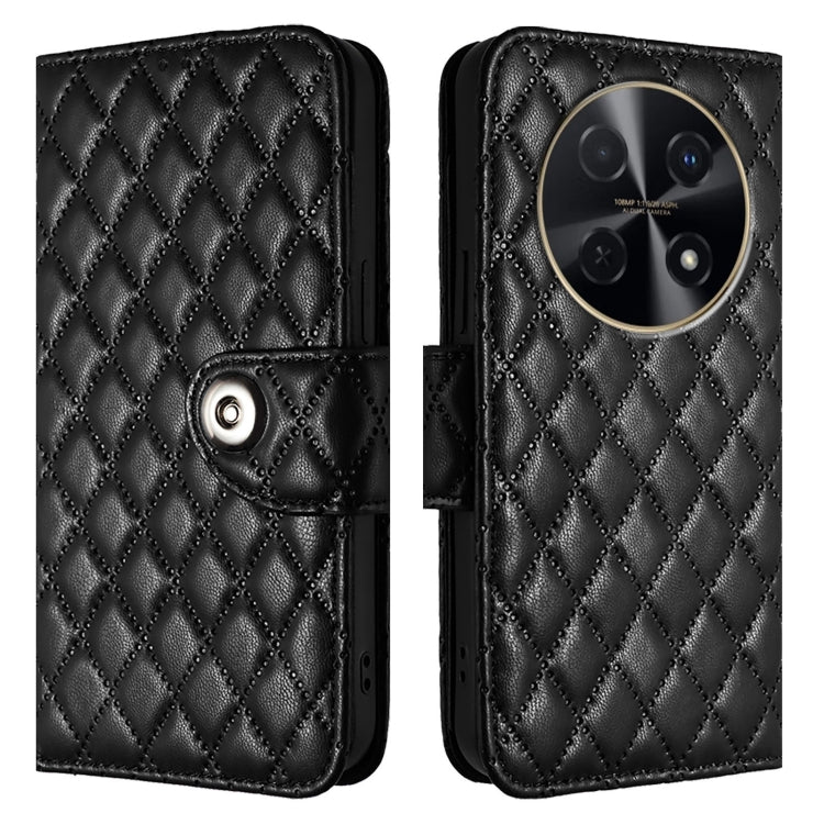 For Huawei nova 12i Rhombic Texture Flip Leather Phone Case with Lanyard