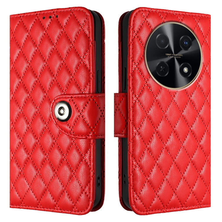 For Huawei nova 12i Rhombic Texture Flip Leather Phone Case with Lanyard