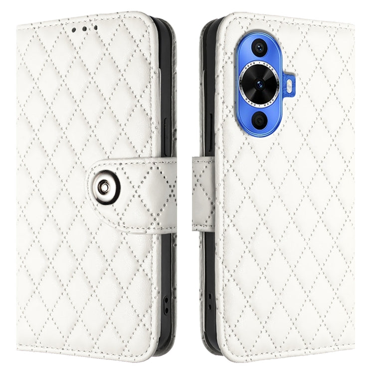 For Huawei nova 12s Rhombic Texture Flip Leather Phone Case with Lanyard